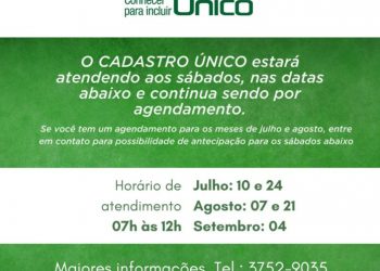 Cadastro Único e Bolsa Família funcionará aos sábados para atender agenda do Programa