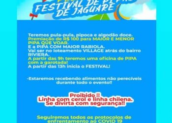 Neste domingo acontece o Primeiro Festival de Pipas de Jaguaré