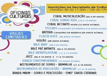 Inscrições para oficinas da Secretaria de Cultura seguem até esta sexta-feira