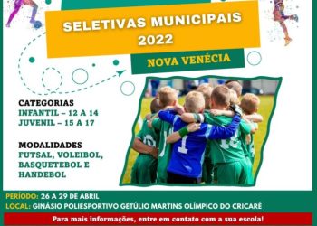 Secretaria de Esportes de Nova Venécia divulga tabela das Seletivas dos Jogos Escolares