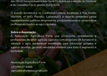 Assembleia Geral Ordinária para eleição da Diretoria da Associação Agricultura Forte acontece nesta quarta, 25/1023