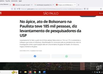 Para G1, ato de Bolsonaro na Paulista teve 185 mil pessoas,